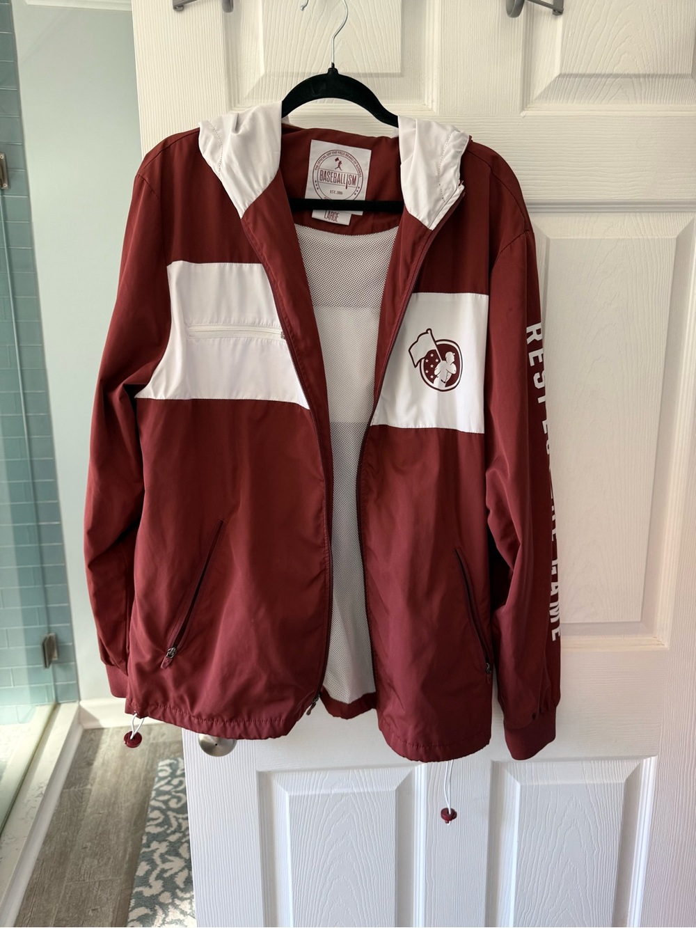 Baseballism Men's Maroon and White Hooded Windbreaker Jacket